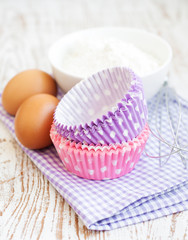 Cupcake cases and ingredients