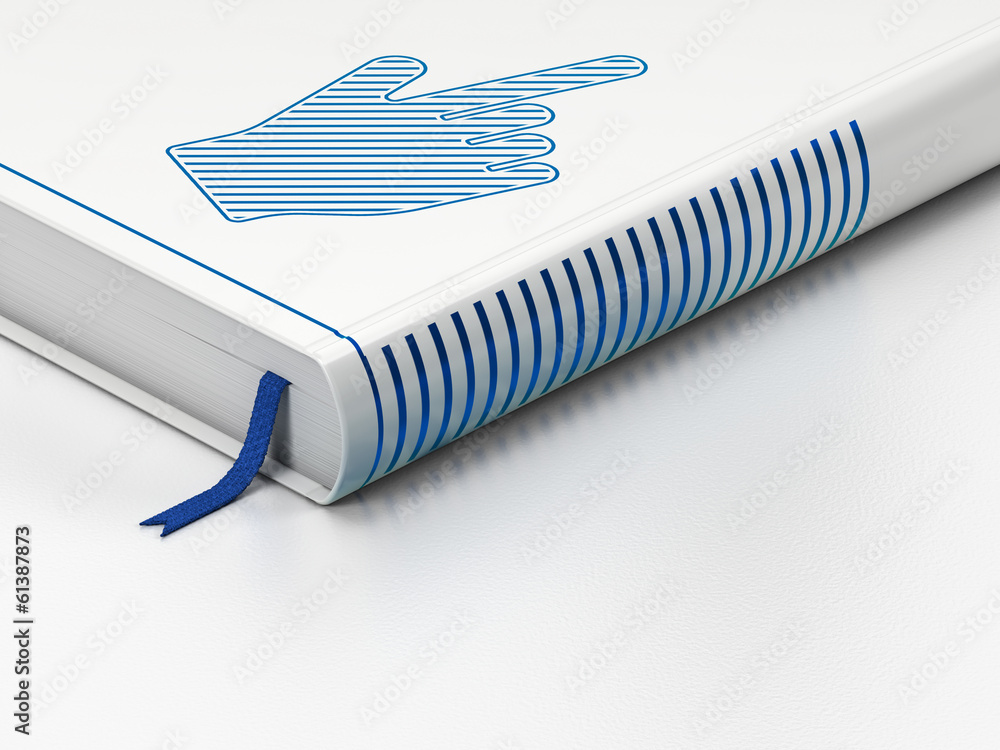 Poster web development concept: closed book, mouse cursor on white