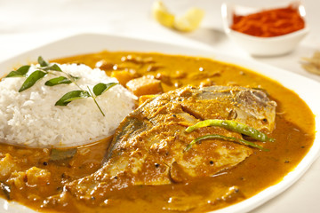 Fish curry with rice.