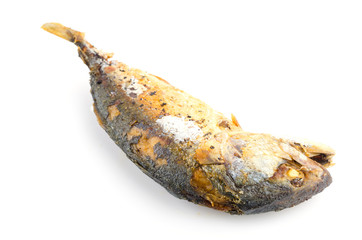 fried mackerel isolated white background