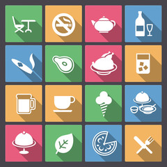 set of food and alcohol drink icons in flat design