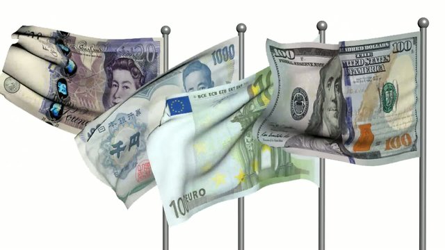banknotes flags3d animation on white background