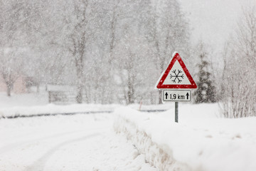 Winter country road covered in fresh snow