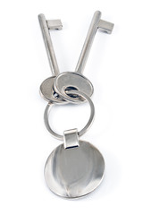 Keys with metal tag isolated on white