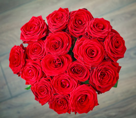 bouquet of red roses from above