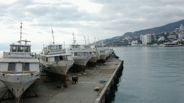 Aerial view. Ships on the stocks. View from the water