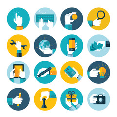 Modern flat icons vector collection of hand using items