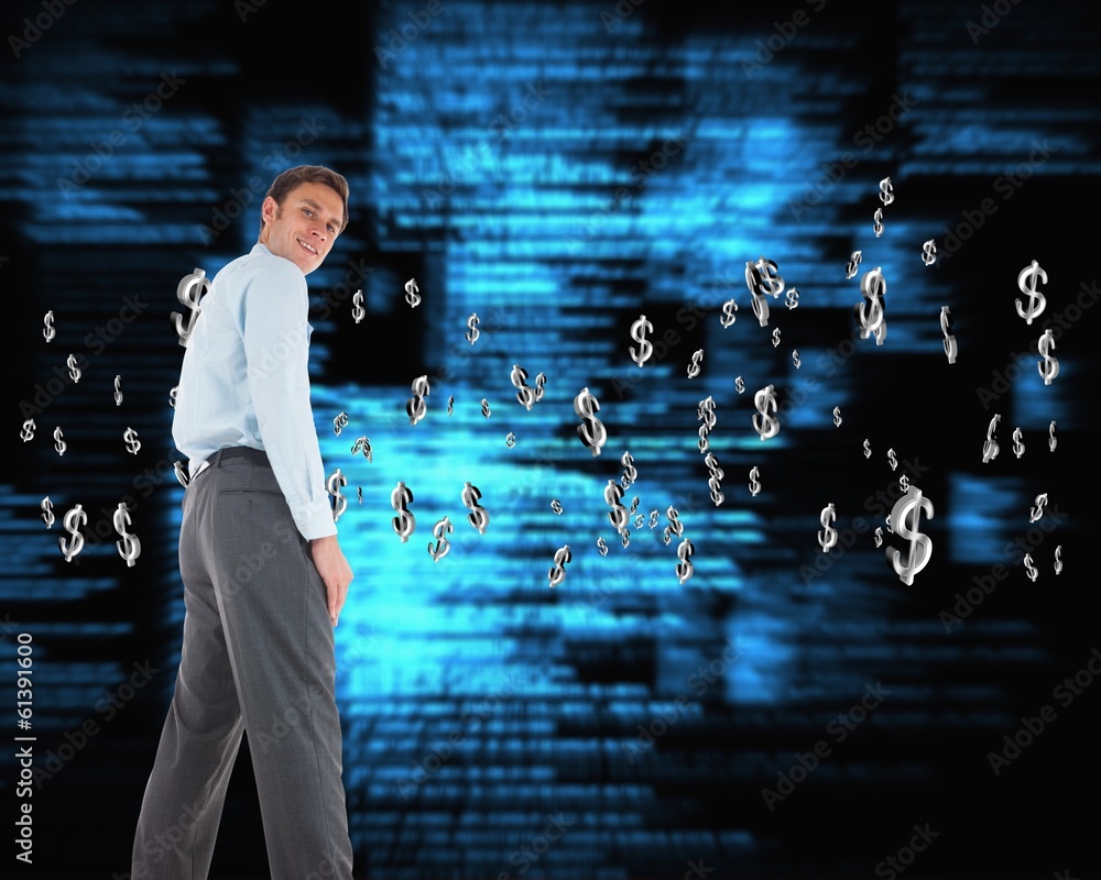 Poster composite image of happy businessman standing with hands in