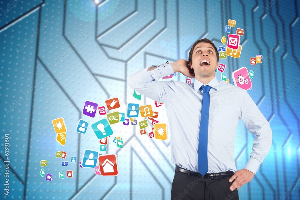 Poster Composite image of thinking businessman scratching head