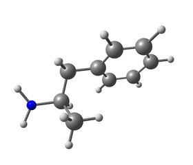 Dextroamphetamine (dexamphetamine) molecular structure on white