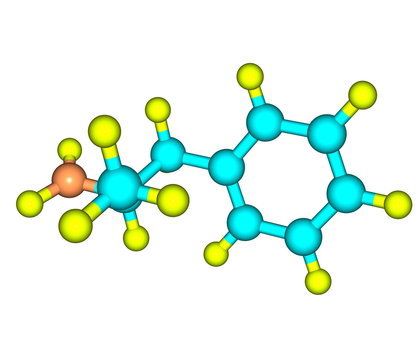 Dextroamphetamine (dexamphetamine) molecular structure on white