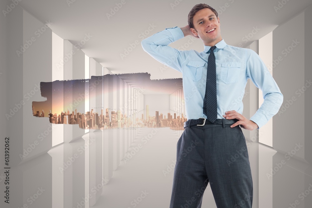 Poster composite image of thinking businessman with hand on head
