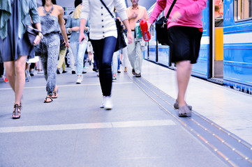 Subway train and passengers