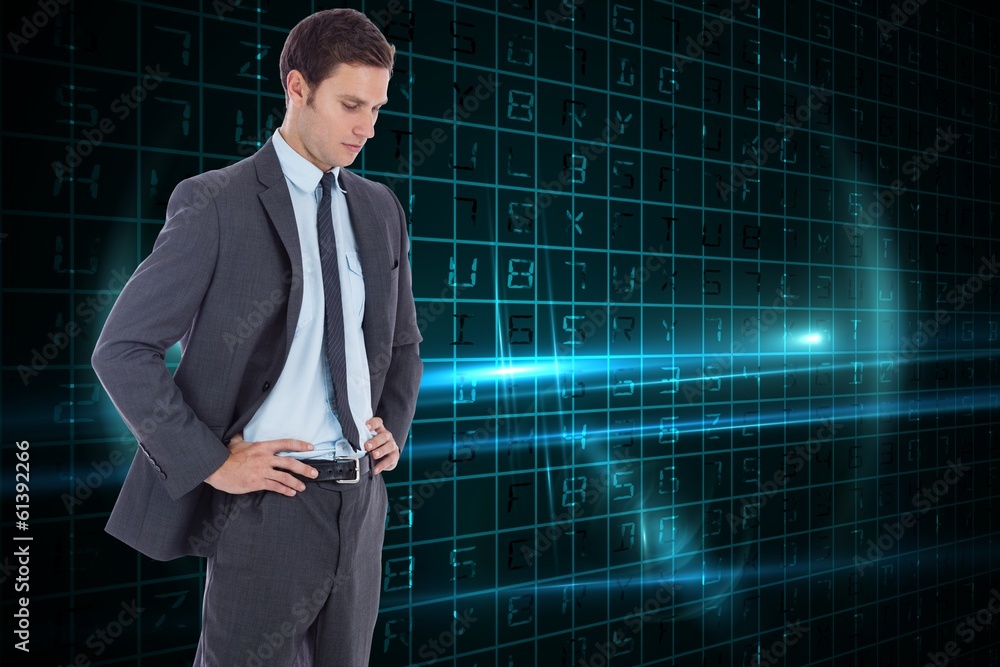 Poster composite image of serious businessman with hands on hips