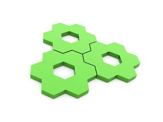 Green hexagonal gears rendered isolated