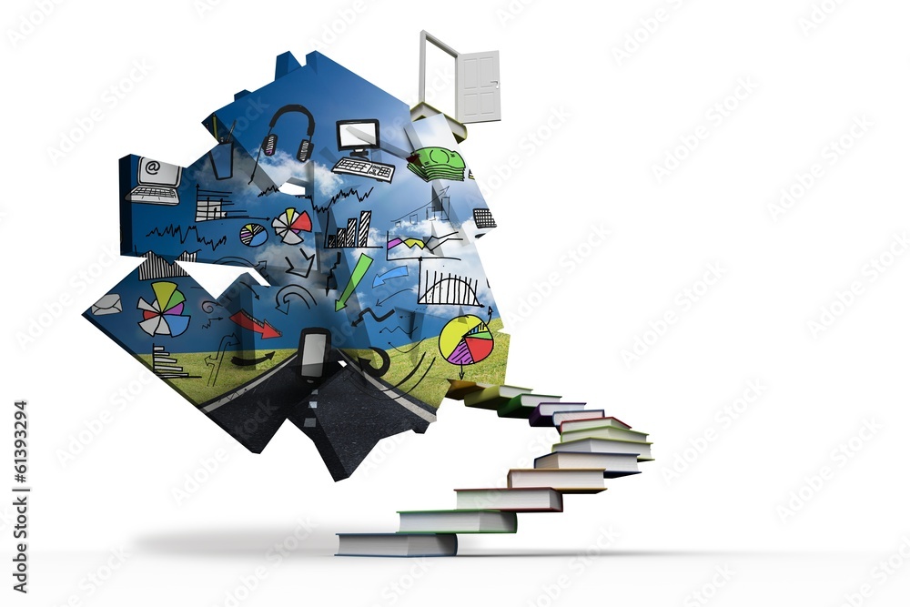 Poster Composite image of media brainstorm on abstract screen