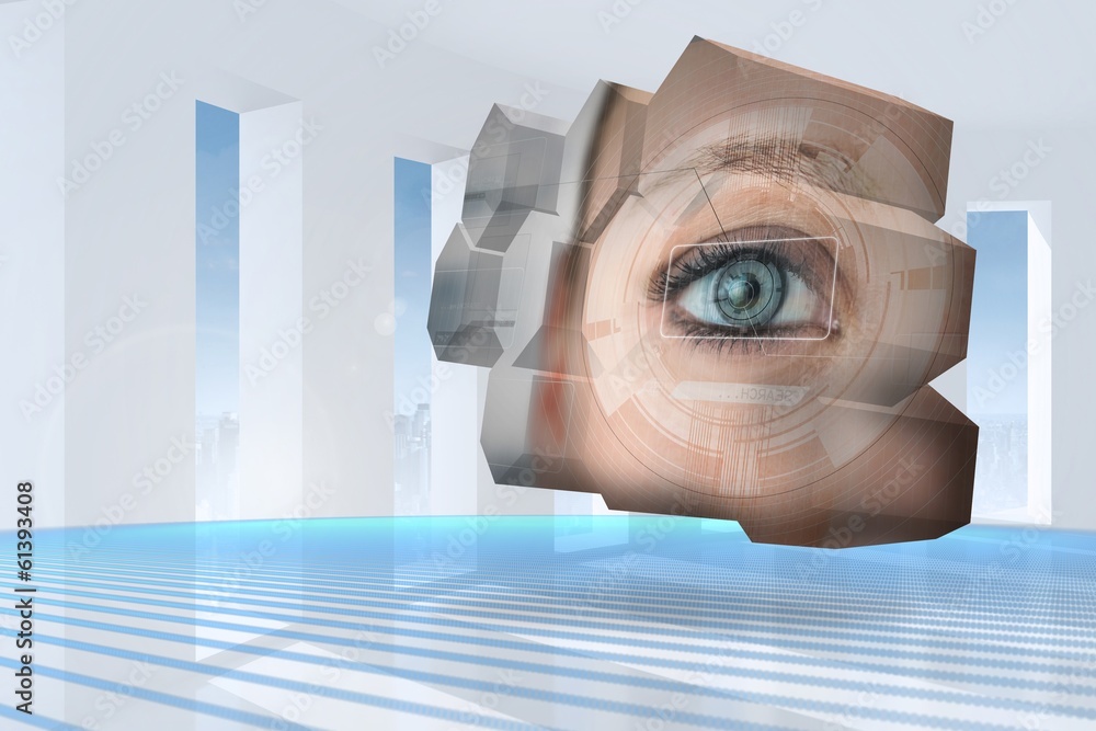 Poster Composite image of eye interface on abstract screen