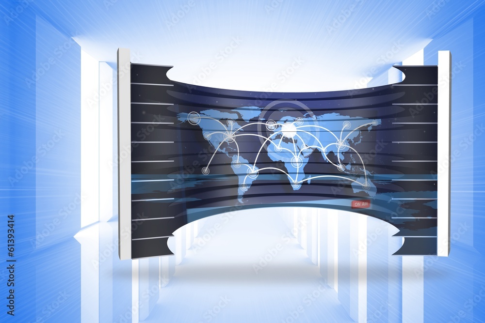 Poster Composite image of world map on abstract screen