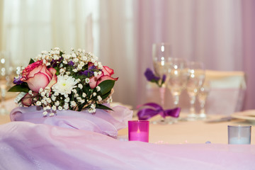 beautiful wedding table in the restaurant