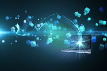 Composite image of laptop lighting up