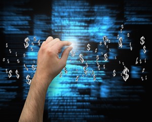 Composite image of hand presenting