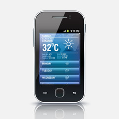 Fototapeta na wymiar Mobile phone with Weather widget app, eps 10