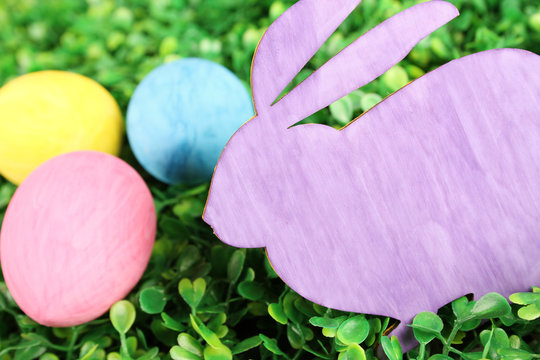 Rabbit with colorful easter eggs