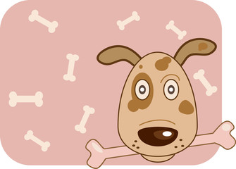 Illustration of a funny  cartoon dog and bone.
