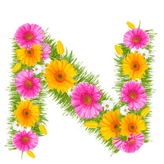 Spring color letter with flower "N" 