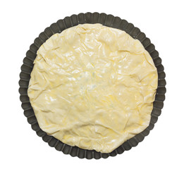 Cheese Burek, filo dough,in baking dish,reparation isolated