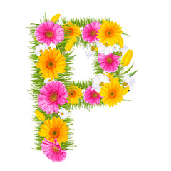 Spring color letter with flower "P" 