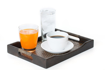 water, orange juice and coffee