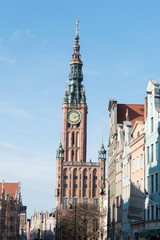 Fototapeta na wymiar Long market with gothic city hall in Gdansk, Poland