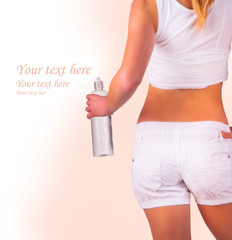 Diet concept. Fit blond woman, isolated with free space for text