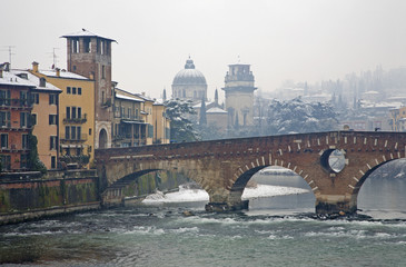 Fototapeta na wymiar Verona - Ponte Pietra and Chiesa di San Giorgio