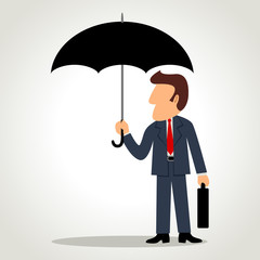 Simple cartoon of a businessman holding an umbrella