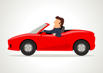 Simple cartoon of a businessman driving a sport car