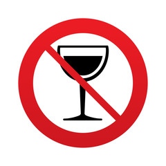 Wine glass sign icon. Don`t drink alcohol symbol.