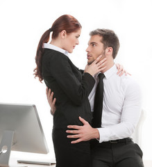 young beautiful coworkers having affair.