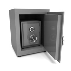 steel bank safe on white background