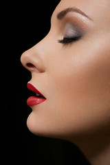 Make up of beautiful woman. Beauty Red Lip Makeup