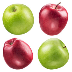 Red and green apple collection. set on white