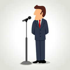 Obraz premium Simple cartoon of businessman in front of a microphone