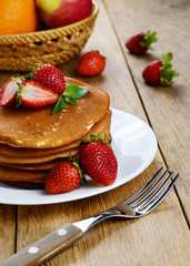 Ready to eat pancakes with strawberry