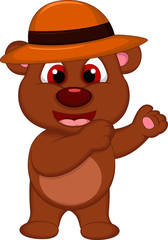 cute brown bear cartoon with hat posing