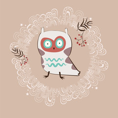 Holiday illustration with white owl