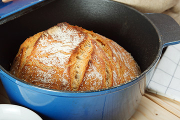 Home made bread baked in iron pot
