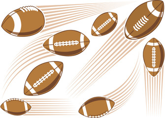 Flying american football ball