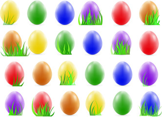many nice easter eggs on the green grass