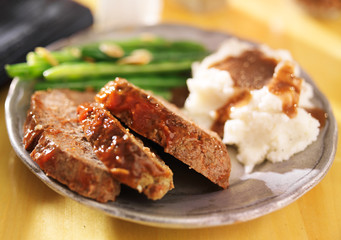 meatloaf with greenbeans and mashed potatoes © Joshua Resnick